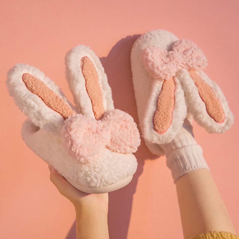 Rabbit Ears Bow Knot Plush Slippers  |   Slippers Shoes Purple