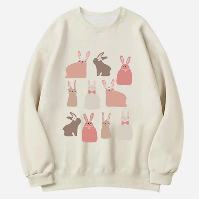 Rabbits Long Sleeve Crew Neck Sweatshirt Oversized  |   Sweatshirts & Hoodies Clothing Apricot