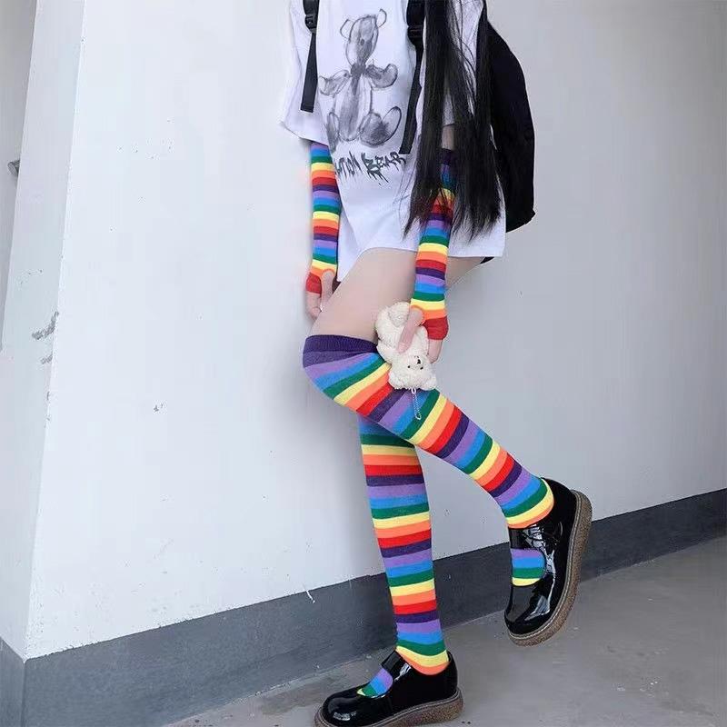 Rainbow Colorblock Cotton Stockings  |   Socks Accessories Gloves A