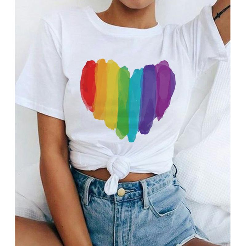 Rainbow Letter Print Casual T-Shirt  |   T-Shirts Clothing T-Shirts