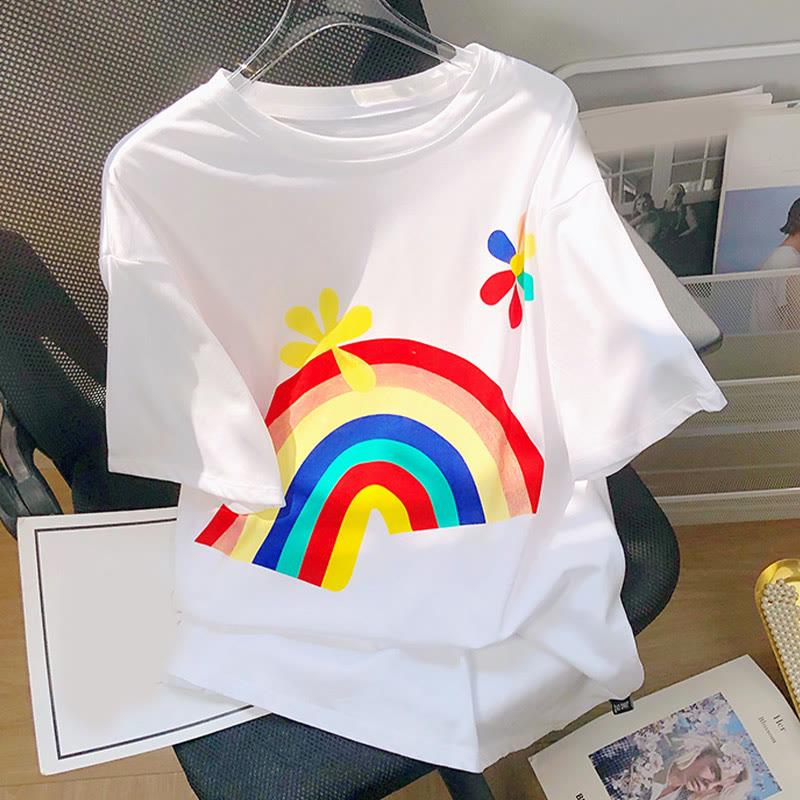 Rainbow Print Casual Summer T-Shirt  |   T-Shirts Clothing T-Shirts