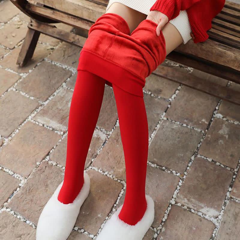 Red High Waist Fleece Pantyhoes Thermal Winter Tights  |   Socks Accessories Red A