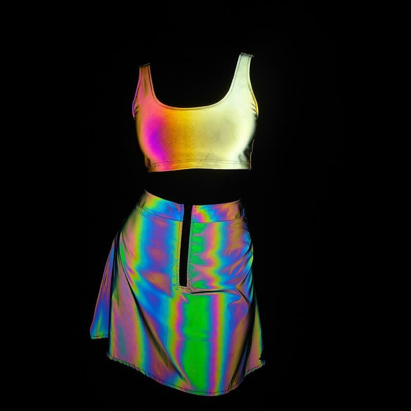 Reflective U-Neck Bra Zipper Short Skirt  |   Swimwear Clothing Bra