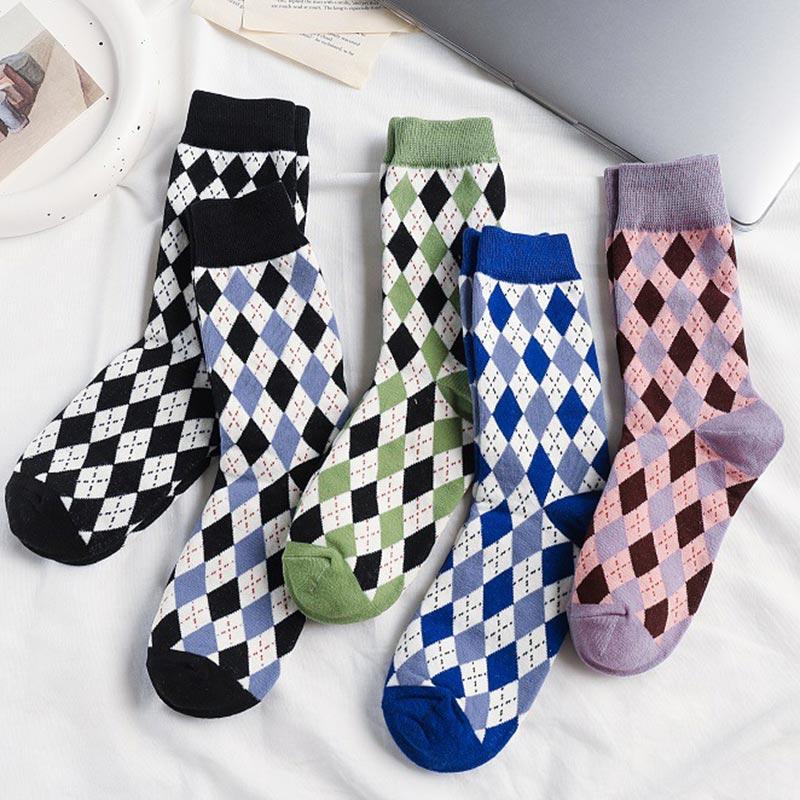 Rhombus Pattern Colorblock Socks  |   Socks Accessories Black