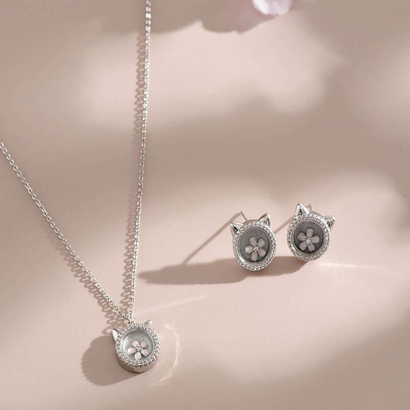 Sakura Cat Necklace Stud Earrings  |   Jewelry Accessories Golden Necklace