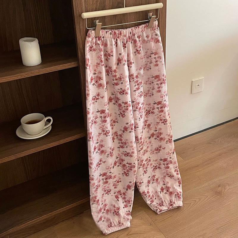 Sakura Print High Waist Print Casual Loose Elastic Pants  |   Pants Clothing Pants