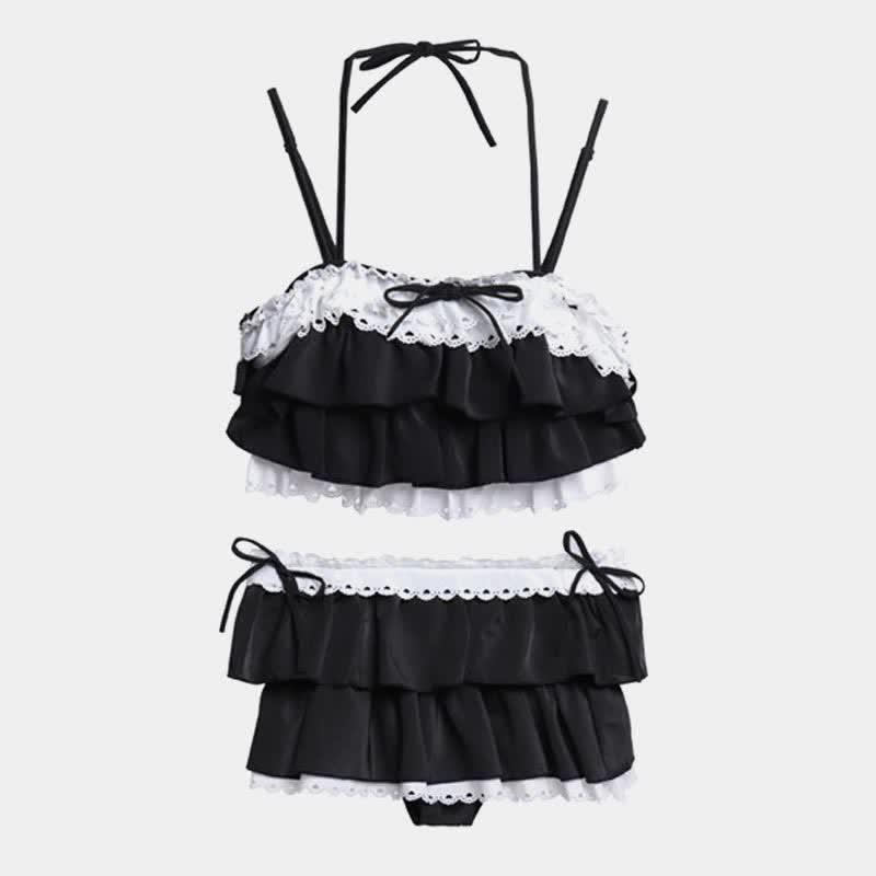 School Girl Ruffle Swimsuit Swimwear  |   Swimwear Clothing Black