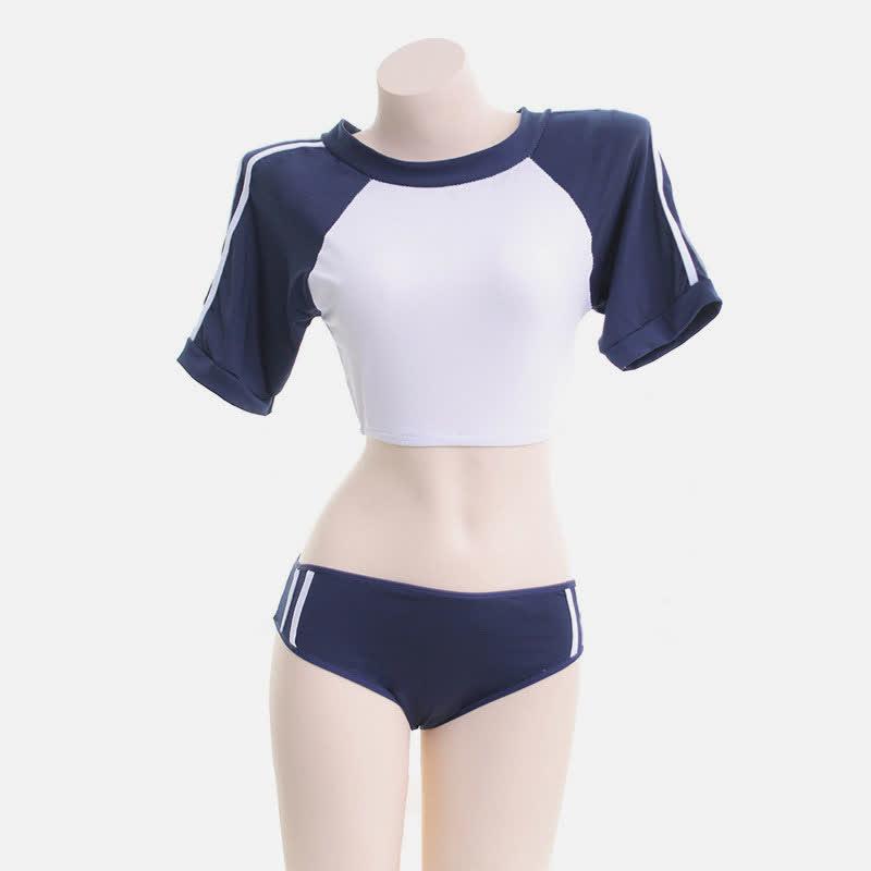 School Style Colorbock Crop Top Panty Lingerie Set  |   Crop Tops & Camis Clothing Crop Tops & Camis