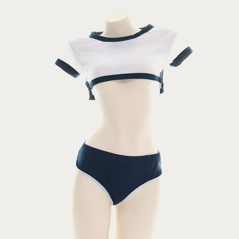 School Style Split Mini Crop Top Panty Lingerie Set  |   Crop Tops & Camis Clothing Crop Tops & Camis