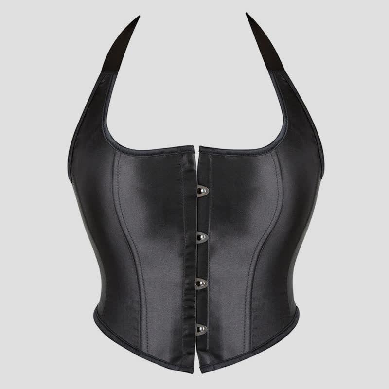 Sexy Sleeveless Halter Crop Corset Tops  |   Crop Tops & Camis Clothing Black