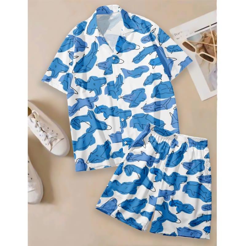 Shark Print Casual T-Shirt Shorts  |   Shorts Clothing Set