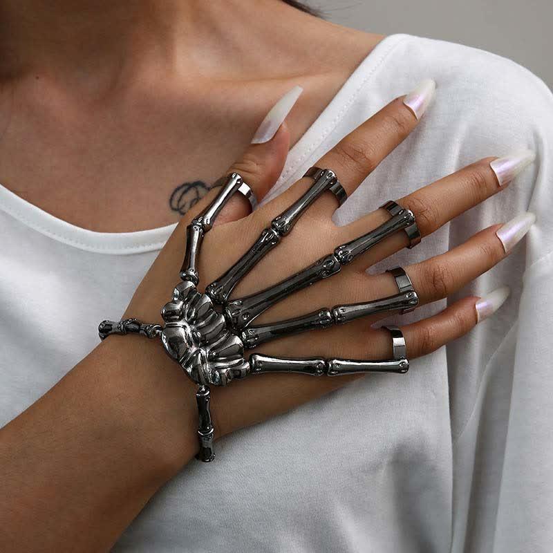 Skeleton Pattern Design Folding Rings Bracelet  |   Jewelry Accessories Black