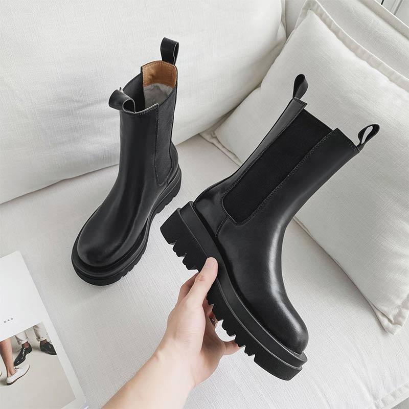 Slip-On Genuine Leather Platform Boots  |   Boots Boots Black A