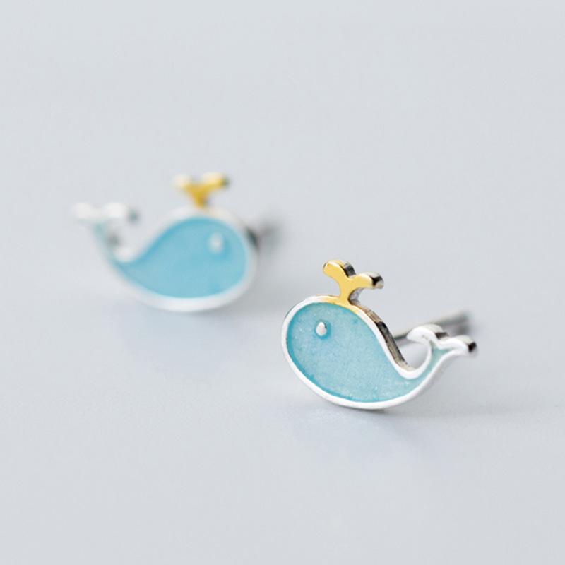 Small Whale 925 Sterling Silver Stud Earrings  |   Jewelry Accessories Blue