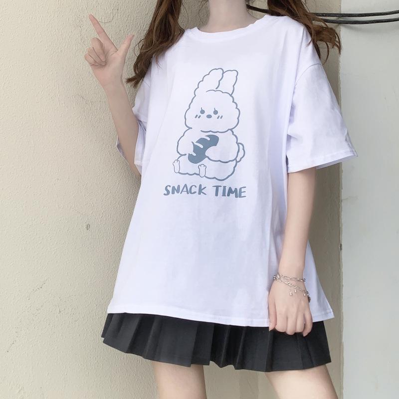 Snack Time Letter Bunny Print T-Shirt  |   T-Shirts Clothing Black