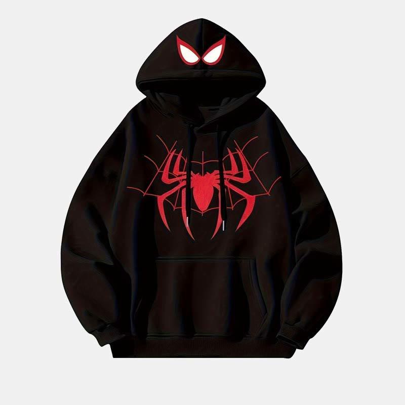 Spider Eye Print Loose Hooded Sweatshirt  |   Sweatshirts & Hoodies Clothing Black