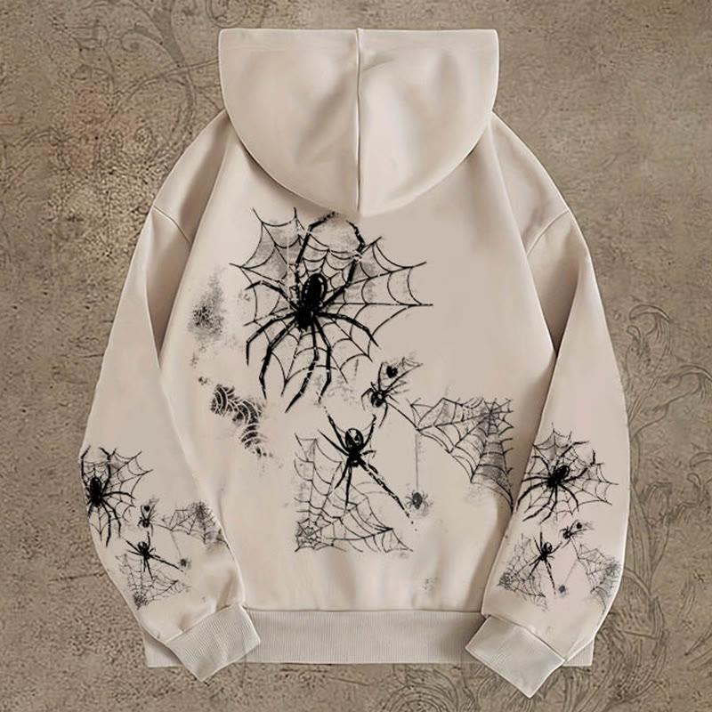 Spider Print Casual Loose Hoodie  |   Sweatshirts & Hoodies Clothing Apricot