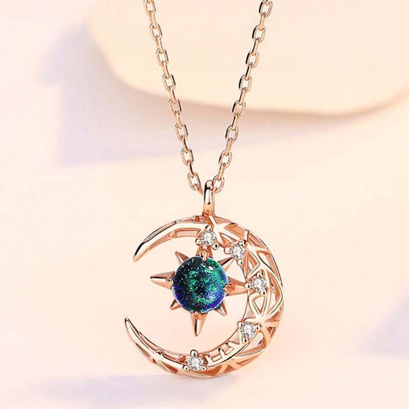 Star Moon Pendant 925 Sterling Silver Necklace  |   Jewelry Accessories Gold