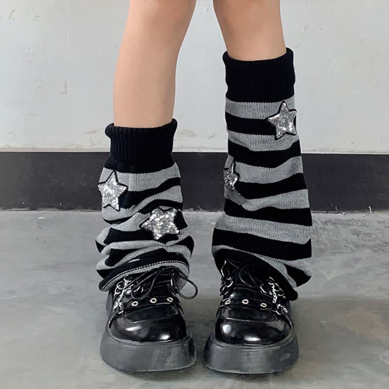 Star Print Stripe Leg Warmers Socks  |   Socks Accessories Grey