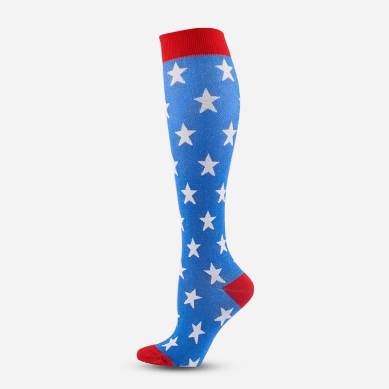 Stars Print Colorblock Knit Stockings  |   Socks Accessories Blue