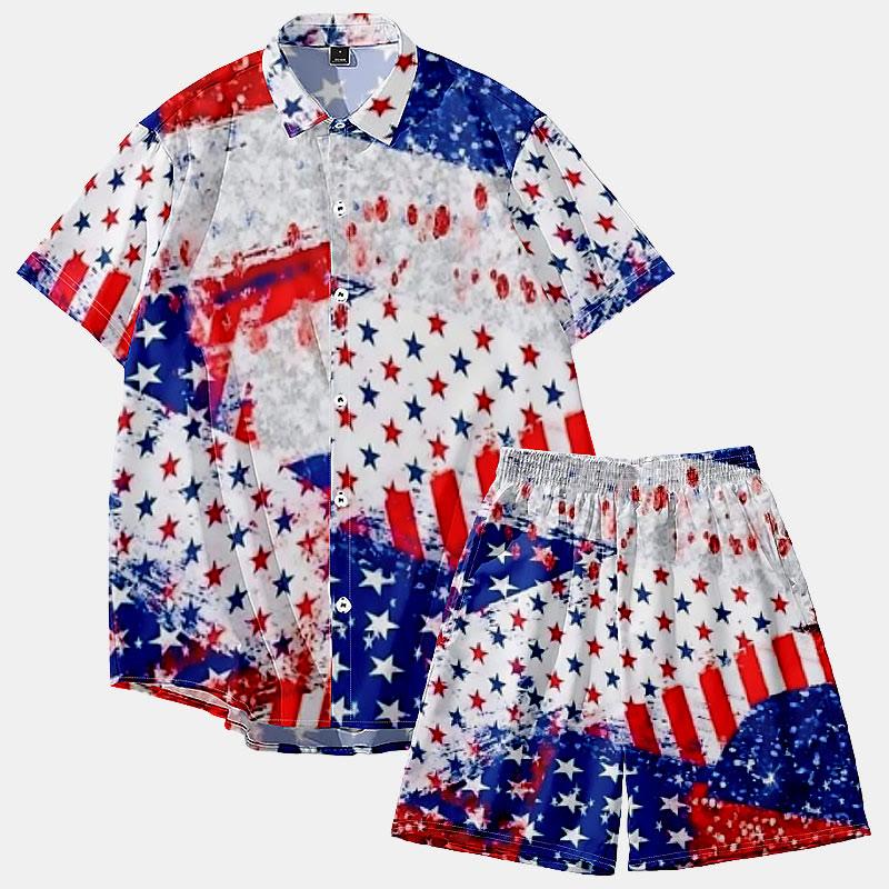 Stars Print Short Sleeve Shirt Shorts Set  |   Shorts Clothing Set