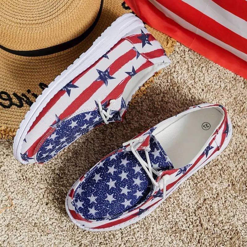 Stars Stripe Print Flat Round Toe Low Top Canvas Shoes  |   Sneakers Shoes Multicolor