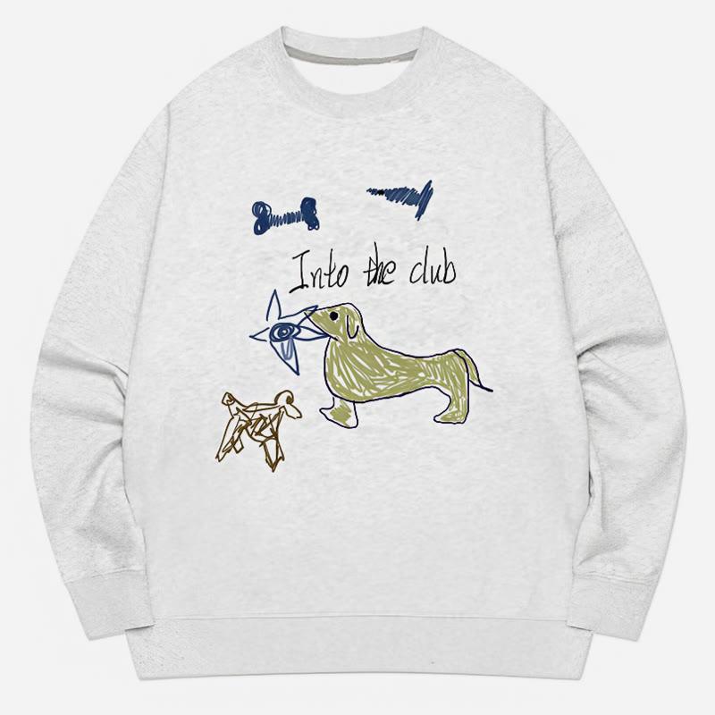 Stick Figure Puppy Pattern Round Collar Casual Sweatshirt  |   Sweatshirts & Hoodies Clothing Grey