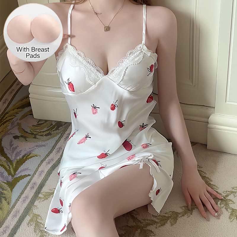 Strawberries Print Pajamas Dress With Breast Pads  |   Pajamas Clothing Pajamas