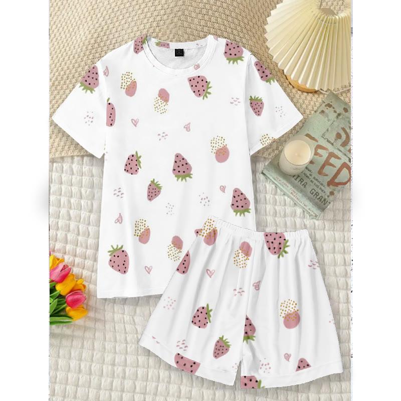 Strawberry Print T-Shirt Shorts Pajamas  |   Shorts Clothing Pajamas