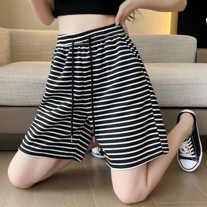 Stripe Print High Waist Casual Shorts  |   Shorts Clothing Black