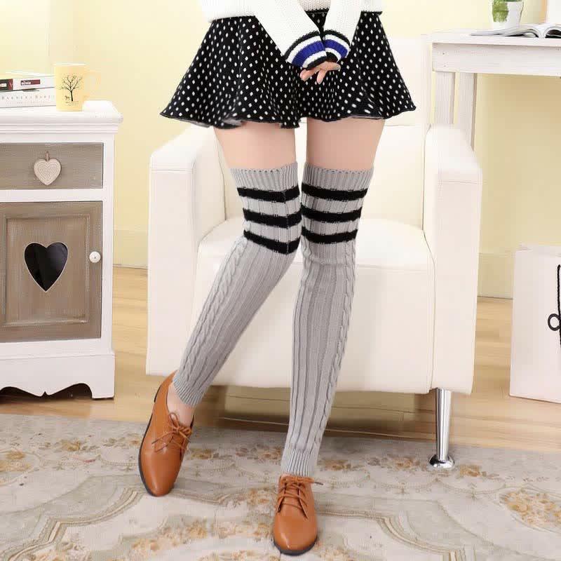 Stripe Textured Knit Stockings Over The Knee  |   Socks Accessories Black