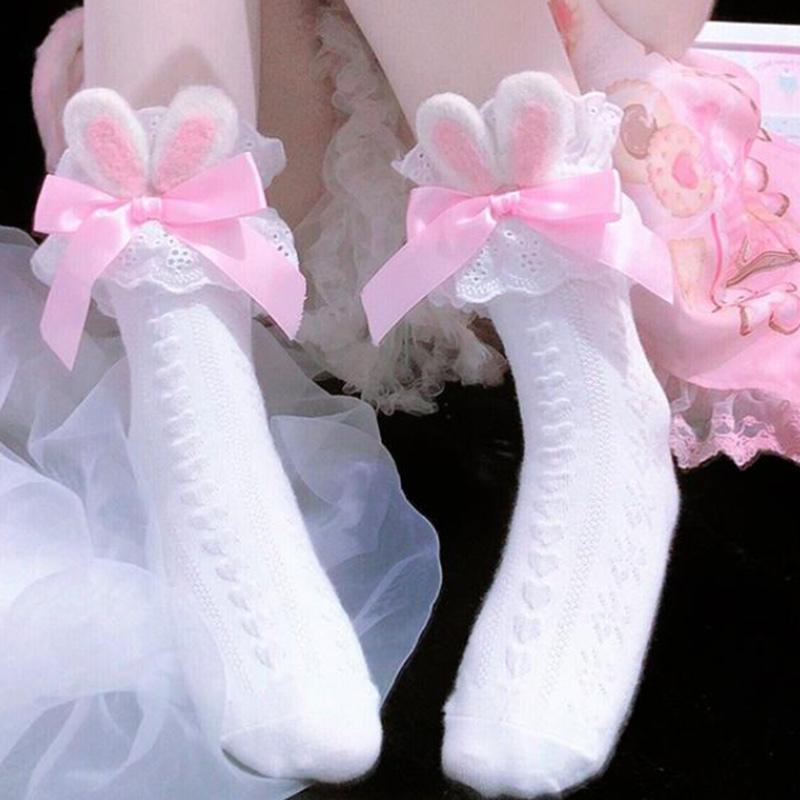 Sweet Bunny Ears Bow Ankle Socks  |   Socks Accessories Blue+Pink