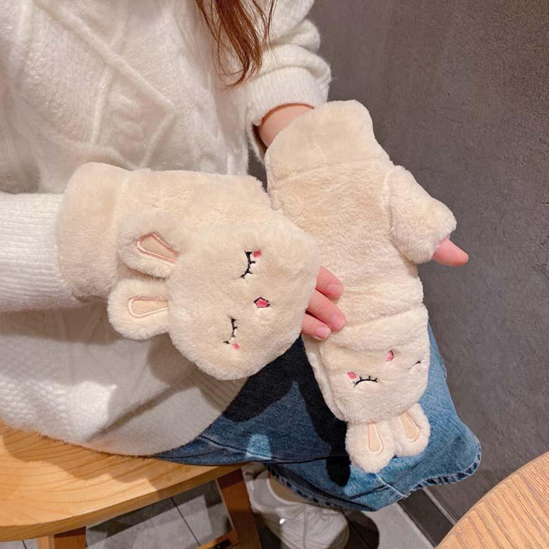 Sweet Cartoon Rabbit Plush Gloves  |   Hats & Scarfs Accessories Beige Rabbit