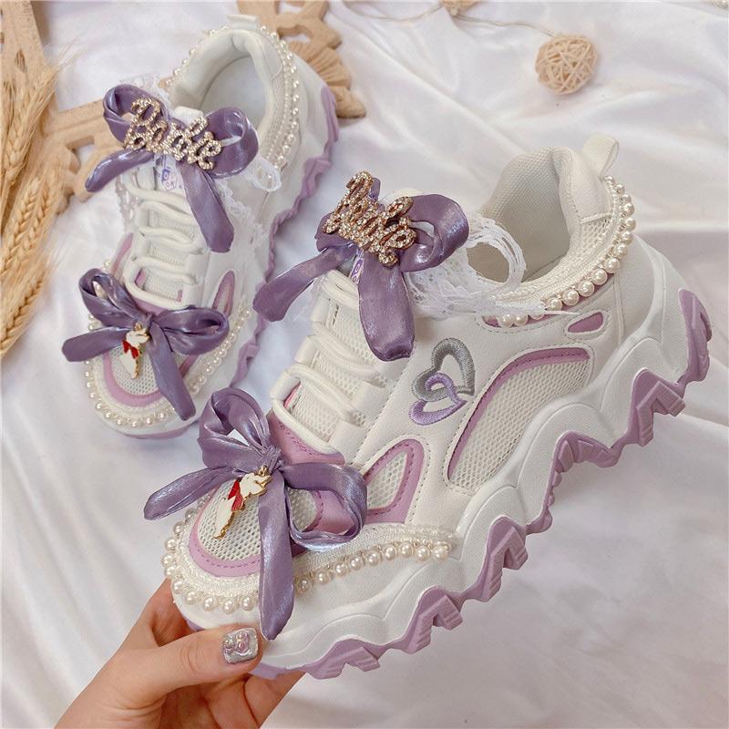 Sweet Jk Bow Lace Up Sneakers  |   Sneakers Shoes Purple