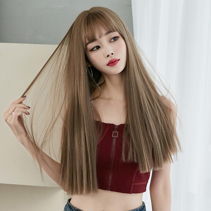 Sweet Long Straight Wig With Air Bangs  |   Wigs Accessories Black