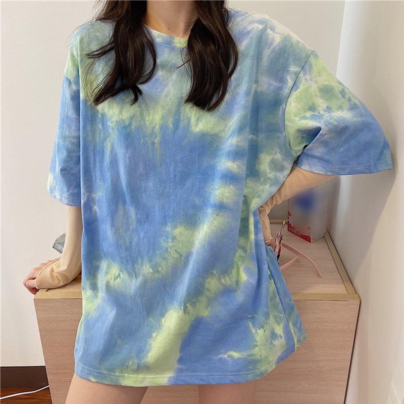 Tie Dye Colored Casual Loose T-Shirt  |   T-Shirts Clothing Blue