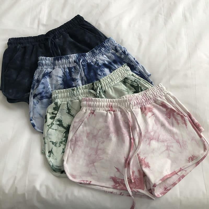 Tie-Dye Print Elastic Waist Shorts  |   Shorts Clothing Black