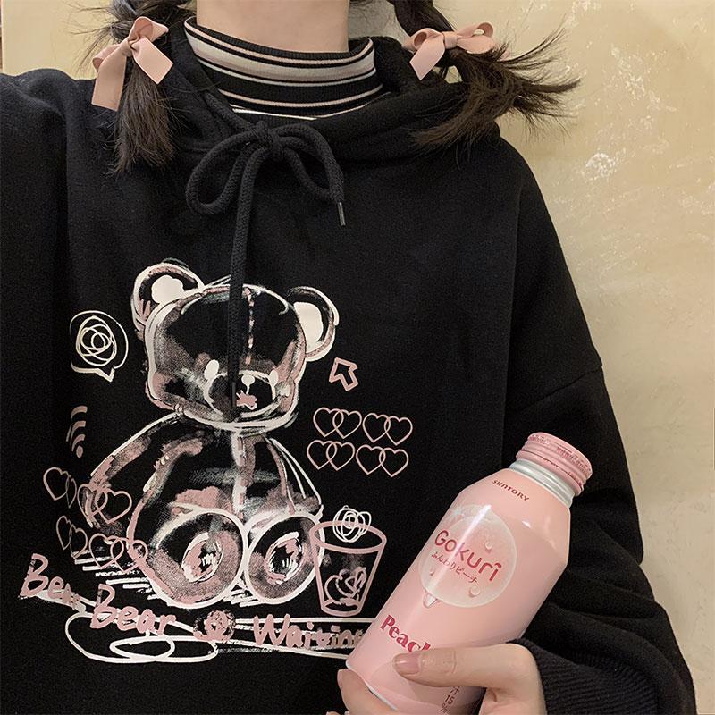 Transparent Teddy Bear Print Hoodie  |   Sweatshirts & Hoodies Clothing Black