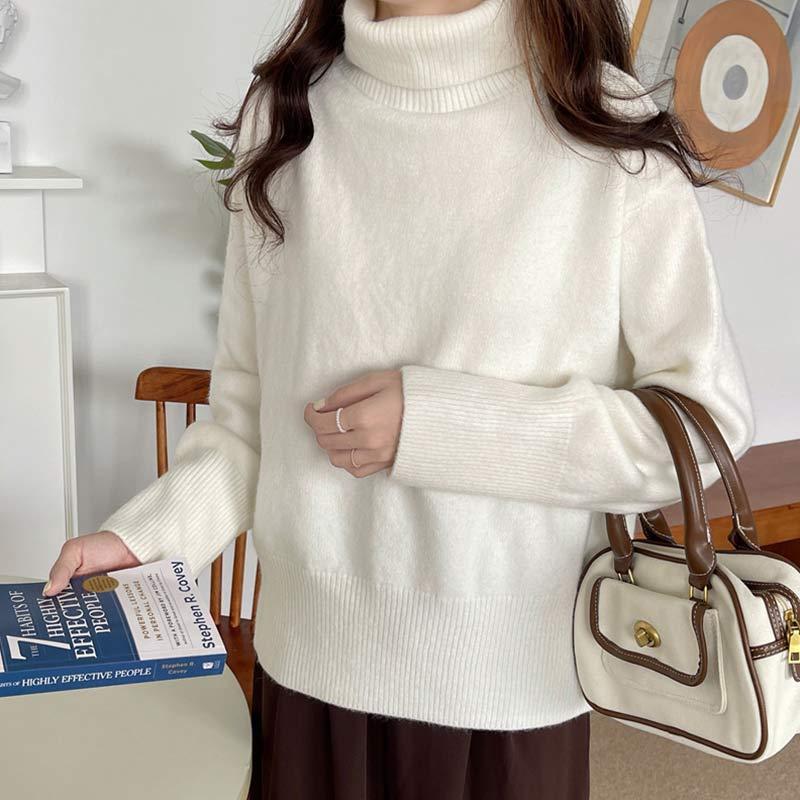 Turtleneck Pure Color Loose Knitted Sweater  |   Sweater Clothing Blue