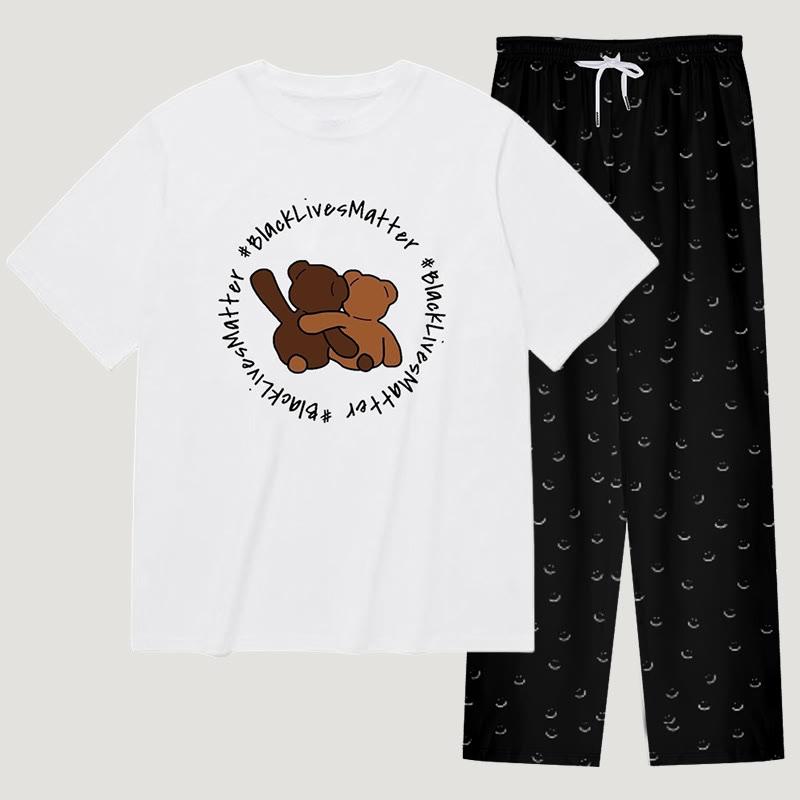 Two Bears Print Short Sleeve T-Shirt Pants Suit  |   T-Shirts Clothing Pants