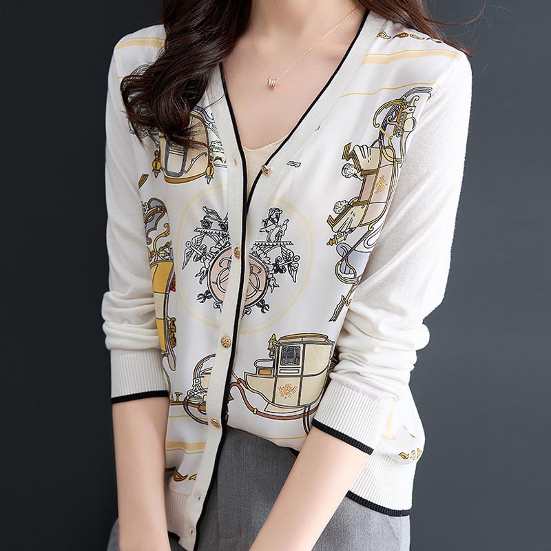 V-Neck Printed Patchwork Knitted Cardigan  |   Sweater Clothing Black