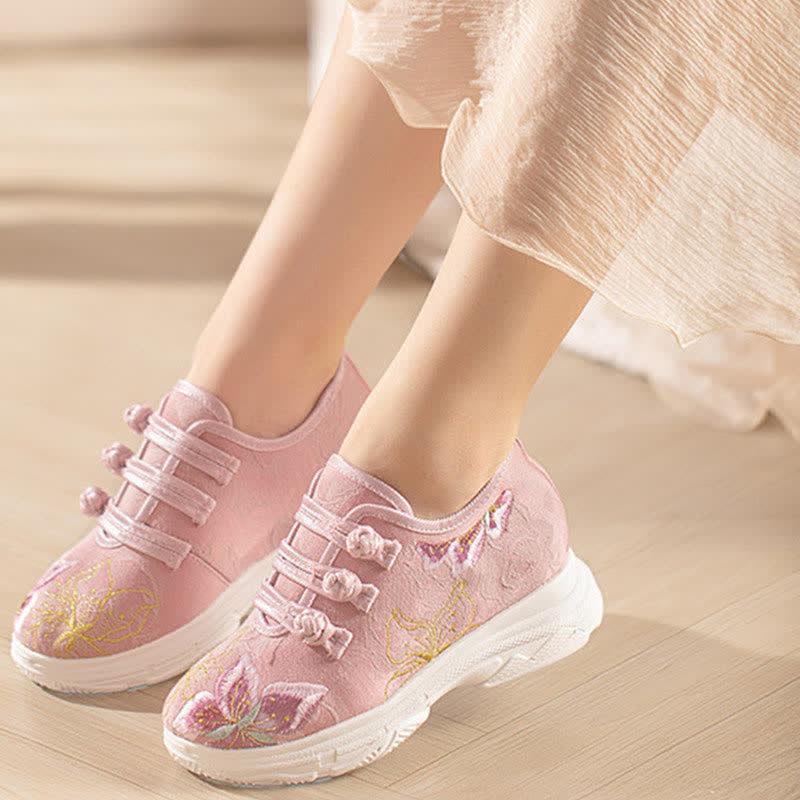 Vintage Blossom Embroidery Buckle Platform High Heels Shoes  |   Sneakers Shoes Pink A