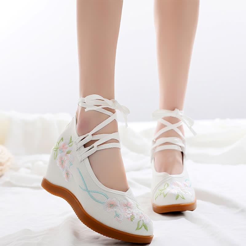 Vintage Blossom Embroidery Lace Up Flats Shoes  |   Sneakers Shoes Apricot A