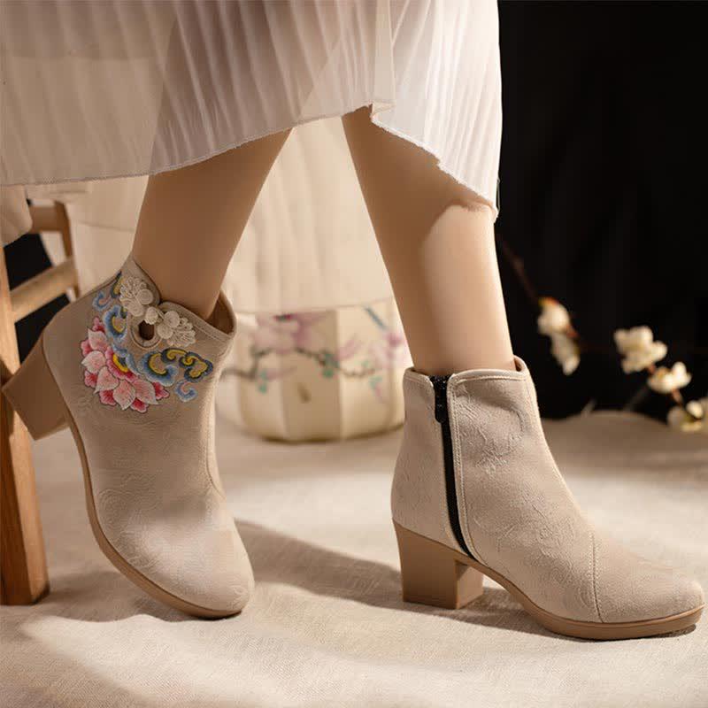 Vintage Blossom Embroidery Zipper Boots  |   Boots Boots Beige