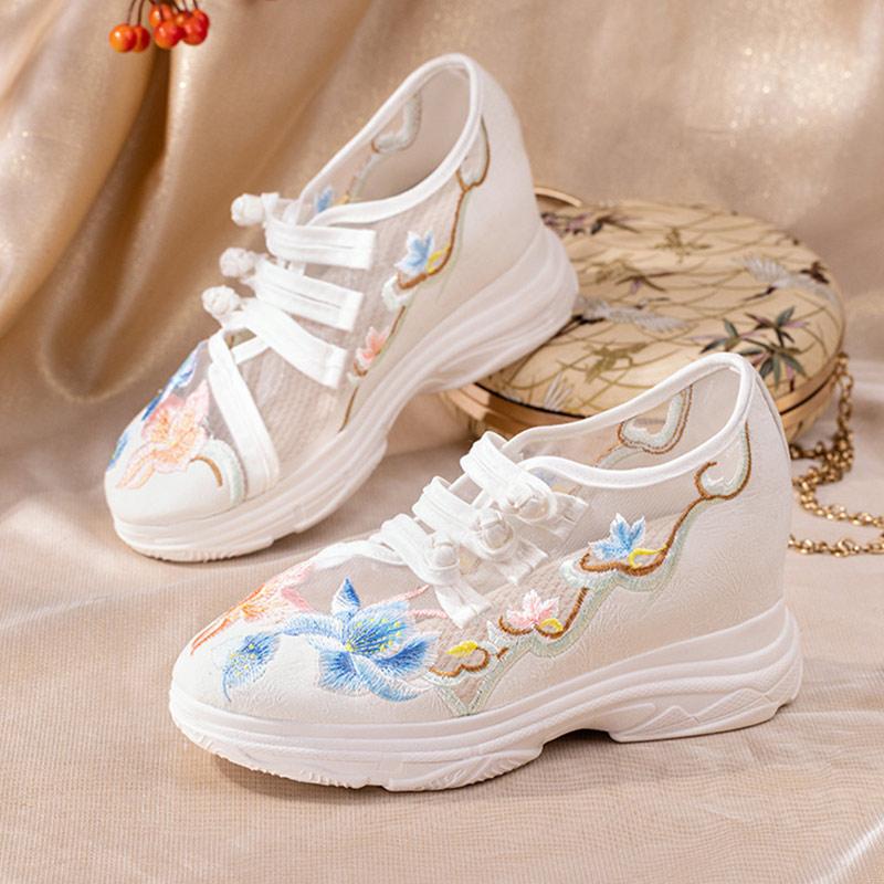 Vintage Blossom Print Buckle Mesh Platform High Heels Shoes  |   Sneakers Shoes Sneakers