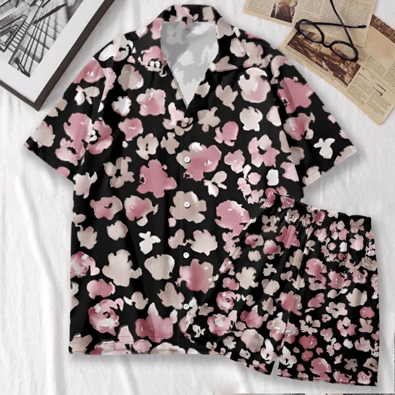 Vintage Blossom Print Casual T-Shirt Shorts  |   T-Shirts Clothing Set