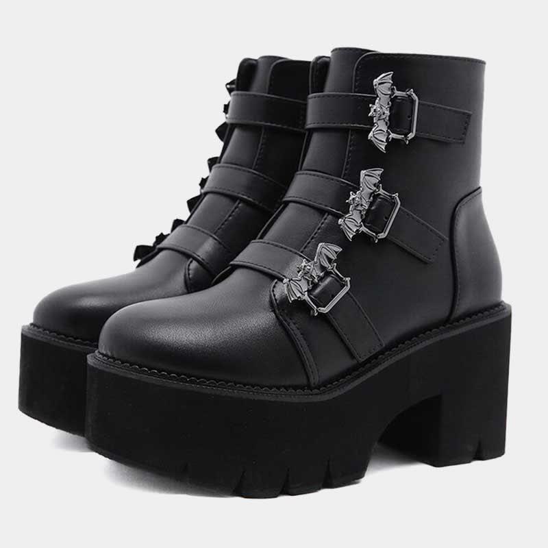 Vintage Buckle Zipper Platform Boots  |   Boots Boots Black