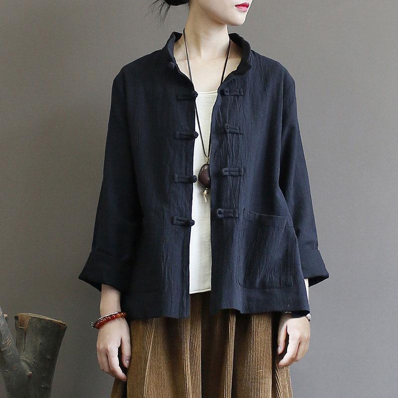 Vintage Button Front Pocket Loose Overshirt  |   Outerwear Clothing Black