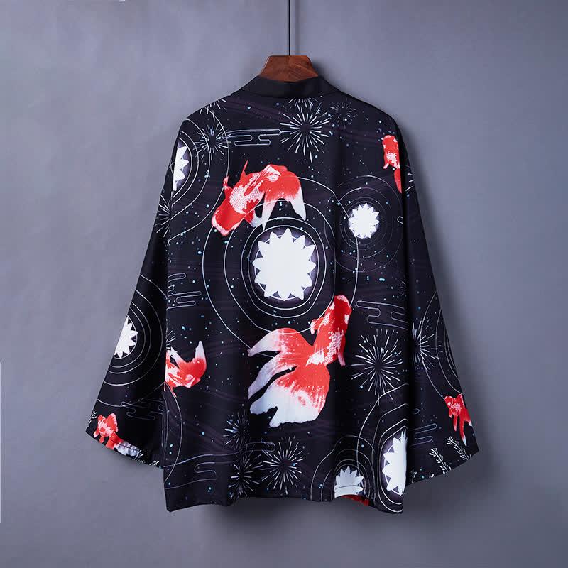 Vintage Carp Dragon Print Casual Cardigan Kimono Outerwear  |   Outerwear Clothing Black A