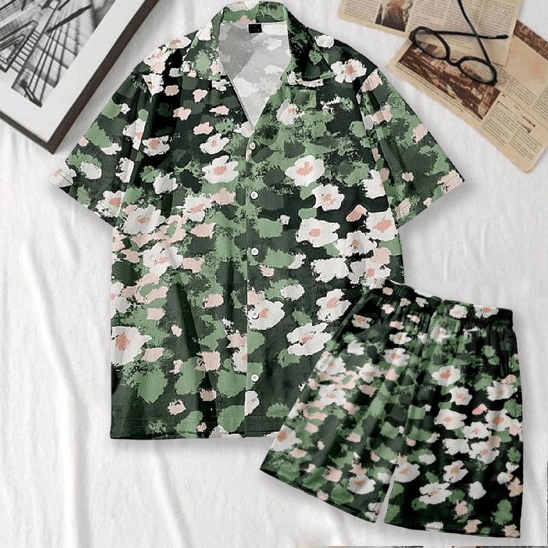 Vintage Cartoon Blossom Print Loose T-Shirt Shorts  |   T-Shirts Clothing Set